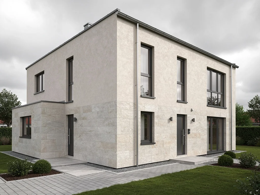 Maison rénovée avec isolation extérieure sous enduit taloché ton pierre