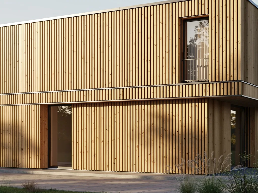 Façade habillée d'un bardage bois vertical ventilé sur isolation extérieure