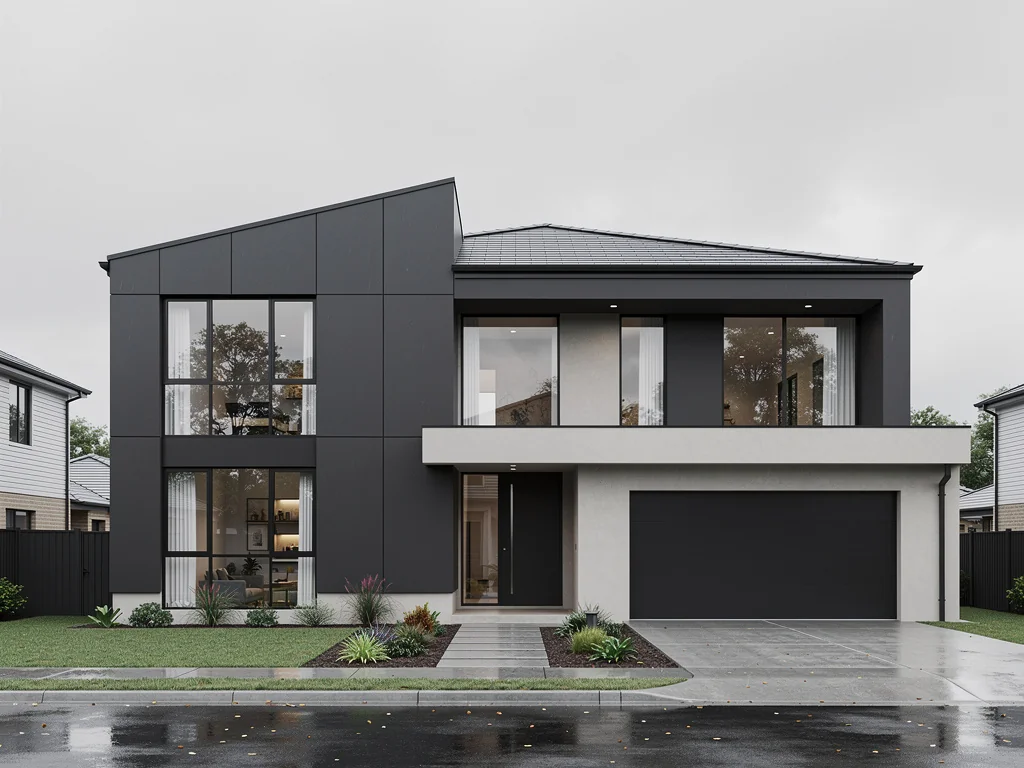 Pavillon contemporain isolé sous bardage composite gris anthracite